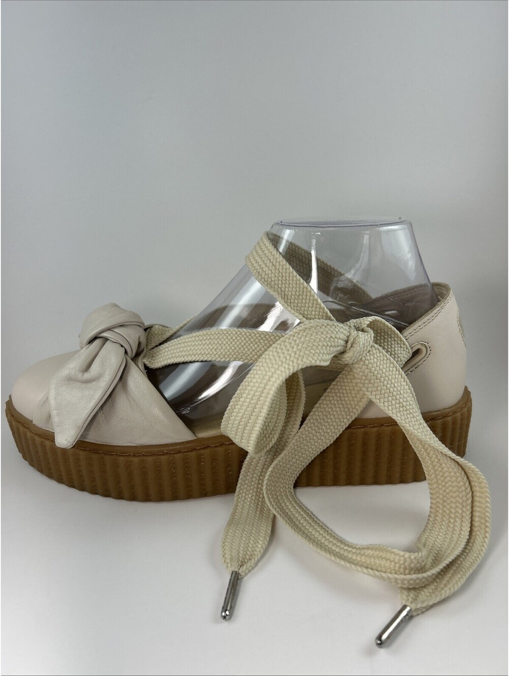 Fenty Puma X  Rihanna Bow Creeper Sandals Beige Leather Size 8.5 New